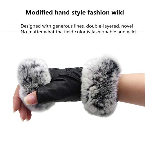 Guantes de piel de oveja, guantes de hierba de conejo flexibles cálidos para mujer otoño e invierno guantes de medio dedo moda
