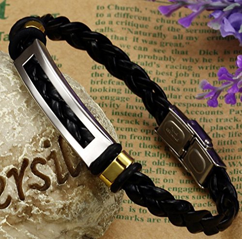 Gudeke La Sra tejido de cuero forrados en piel trenzada cuerda pulsera pulsera de la fatiga 7,88 "