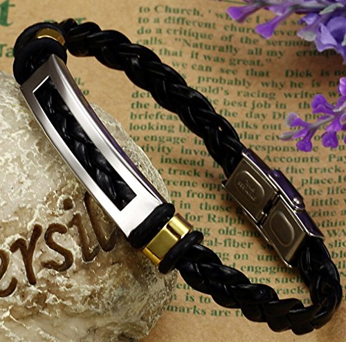 Gudeke La Sra tejido de cuero forrados en piel trenzada cuerda pulsera pulsera de la fatiga 7,88 "