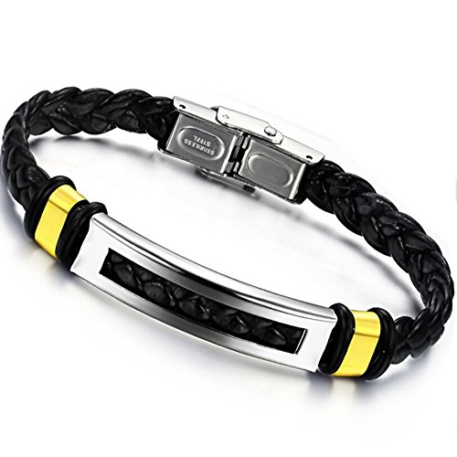 Gudeke La Sra tejido de cuero forrados en piel trenzada cuerda pulsera pulsera de la fatiga 7,88 "