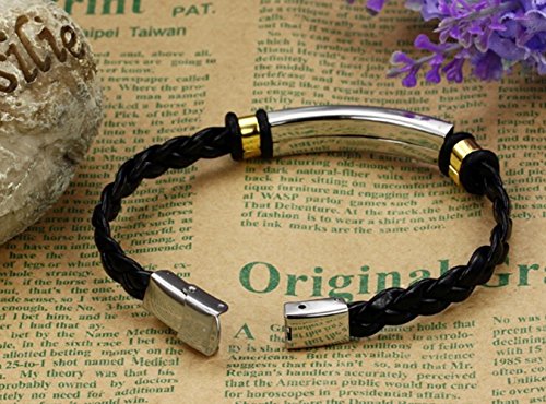 Gudeke La Sra tejido de cuero forrados en piel trenzada cuerda pulsera pulsera de la fatiga 7,88 "