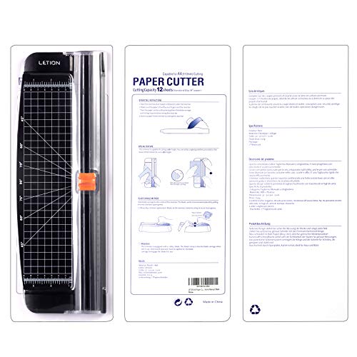 Guillotina de Papel 12inch A4, Cortadora de Papel Titanio Cortador de Papel LETION Corte 45°~ 90°, Corte de Rejilla y Ángulo, Máx Corte 12 Hojas, Seguro para cortar papel, fotos, etiquetas, tarjetas