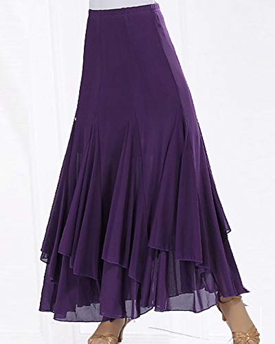 Guiran Mujer Largo Faldas De Baile De Vals Salon Latino Tango Maxi Plisada Vestidos Práctica De La Danza Ropa Púrpura Un tamaño