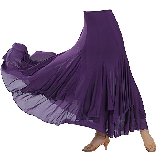 Guiran Mujer Largo Faldas De Baile De Vals Salon Latino Tango Maxi Plisada Vestidos Práctica De La Danza Ropa Púrpura Un tamaño