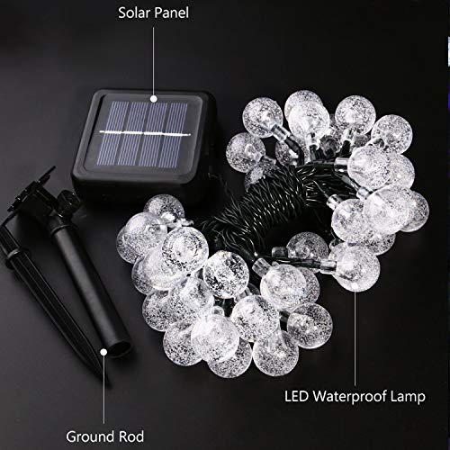 Guirnalda de luces solares para exteriores, Mr. Twinklelight®, 5,7 m, 42 luces LED de cristal, guirnalda de luces, luces impermeables decorativas para jardín, boda, patio,fiesta, etc. (color blanco)