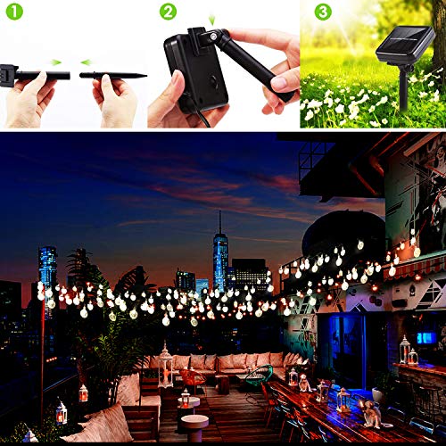 Guirnalda de luces solares para exteriores, Mr. Twinklelight®, 5,7 m, 42 luces LED de cristal, guirnalda de luces, luces impermeables decorativas para jardín, boda, patio,fiesta, etc. (color blanco)