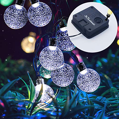Guirnalda de luces solares para exteriores, Mr. Twinklelight®, 5,7 m, 42 luces LED de cristal, guirnalda de luces, luces impermeables decorativas para jardín, boda, patio,fiesta, etc. (color blanco)