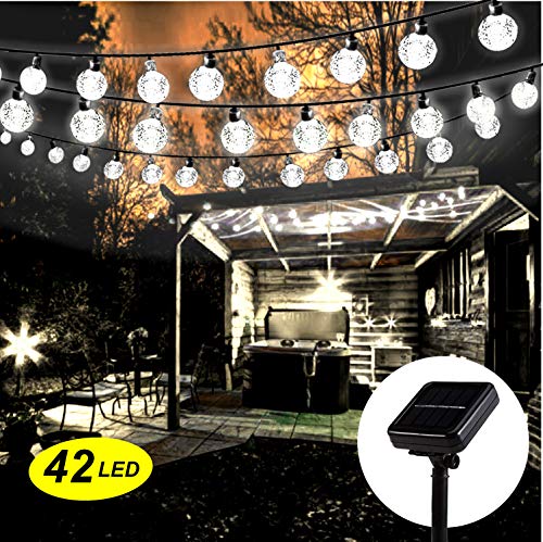 Guirnalda de luces solares para exteriores, Mr. Twinklelight®, 5,7 m, 42 luces LED de cristal, guirnalda de luces, luces impermeables decorativas para jardín, boda, patio,fiesta, etc. (color blanco)