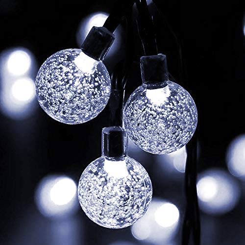 Guirnalda de luces solares para exteriores, Mr. Twinklelight®, 5,7 m, 42 luces LED de cristal, guirnalda de luces, luces impermeables decorativas para jardín, boda, patio,fiesta, etc. (color blanco)