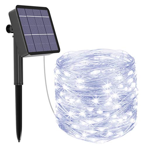 Guirnalda Luces Exterior Solar, Kolpop Cadena de Luces 26 Metros 240 LED, 8 Modos de Luz, Decoración para Navidad, Fiestas, Bodas, Patio, Dormitorio Jardines, Festivales (Blanco Frío)