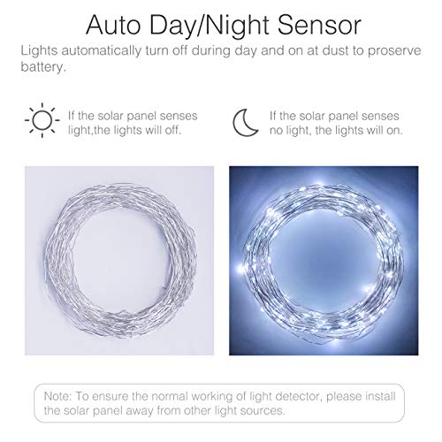 Guirnalda Luces Exterior Solar, Kolpop Cadena de Luces 26 Metros 240 LED, 8 Modos de Luz, Decoración para Navidad, Fiestas, Bodas, Patio, Dormitorio Jardines, Festivales (Blanco Frío)