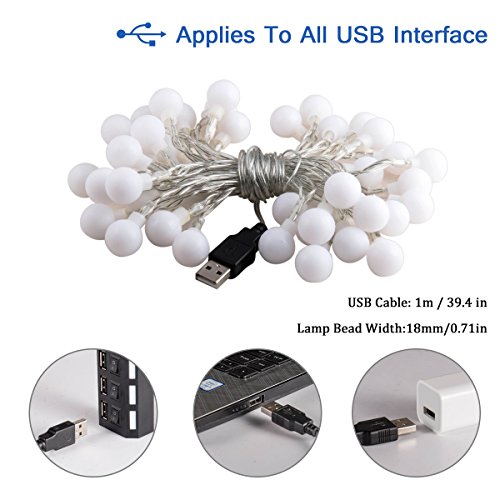 Guirnaldas Cadena de Luces LED USB, LOHAS Decoracion Interior, 5 Metros con 40 Bombillas, Luces Decorativas Blanco Caliente, Ideal para Fiesta, Decoraciones de Dormitorio, Pared, Navidad, Boda