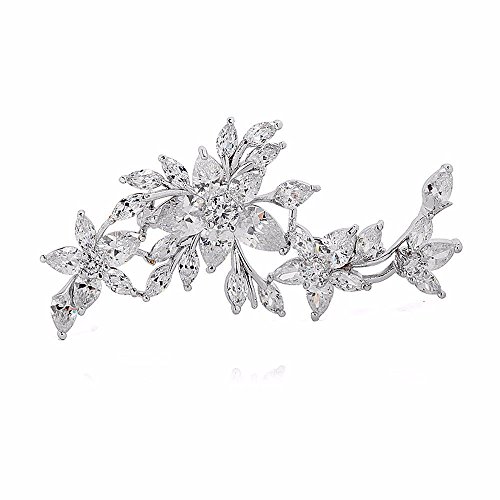 GULICX - Broche con diseño floral para mujer, circonita bañada en oro blanco, diamante de imitación, para bodas
