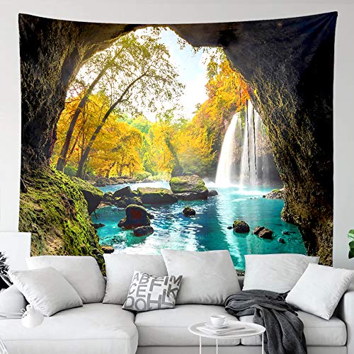 GUORUI - Tapiz decorativo para colgar en la pared con diseño de mandala hindú, bosque verde, para cascada, Tapestry Decoración de Pared para Dormitorio Sala de Estar (L 200x150CM (79"x59"))