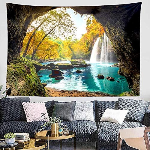 GUORUI - Tapiz decorativo para colgar en la pared con diseño de mandala hindú, bosque verde, para cascada, Tapestry Decoración de Pared para Dormitorio Sala de Estar (L 200x150CM (79"x59"))