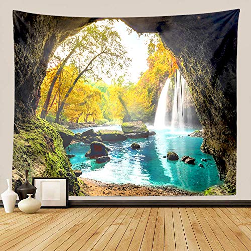 GUORUI - Tapiz decorativo para colgar en la pared con diseño de mandala hindú, bosque verde, para cascada, Tapestry Decoración de Pared para Dormitorio Sala de Estar (L 200x150CM (79"x59"))