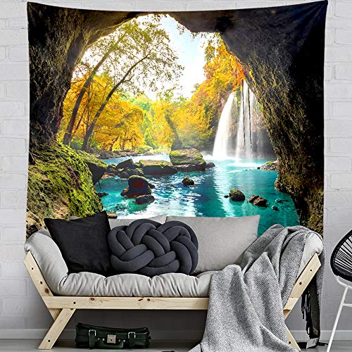 GUORUI - Tapiz decorativo para colgar en la pared con diseño de mandala hindú, bosque verde, para cascada, Tapestry Decoración de Pared para Dormitorio Sala de Estar (L 200x150CM (79"x59"))