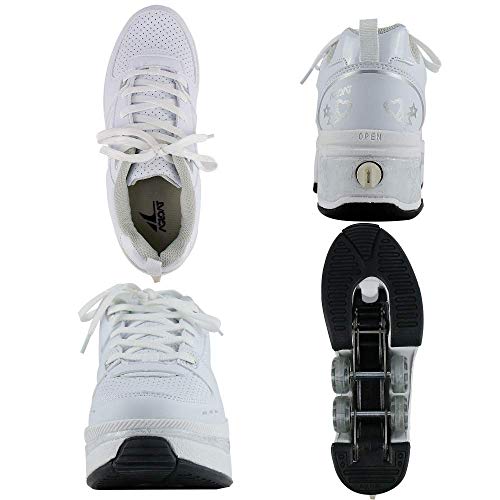 GUOXY Patines en línea, patines de cuatro ruedas ajustables Botas, zapatos con ruedas Zapatos para caminar automáticos Zapatillas de deporte casuales Botas para niños Patines para niños,A,33