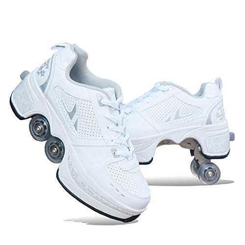 GUOXY Patines en línea, patines de cuatro ruedas ajustables Botas, zapatos con ruedas Zapatos para caminar automáticos Zapatillas de deporte casuales Botas para niños Patines para niños,A,33