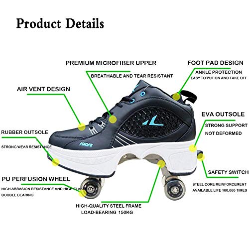 GUOXY Patines en línea, patines de cuatro ruedas ajustables Botas, zapatos con ruedas Zapatos para caminar automáticos Zapatillas de deporte casuales Botas para niños Patines para niños,A,33