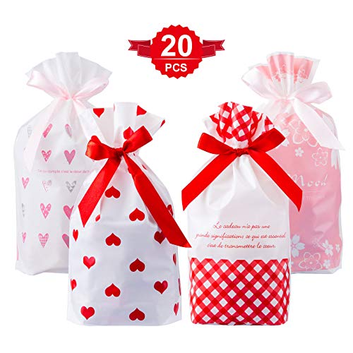 GWHOLE 20 Piezas Bolsa para Regalo de Plástico Bolsa de Galleta Caramelo Embalaje Bolsa Series de Color Rosa