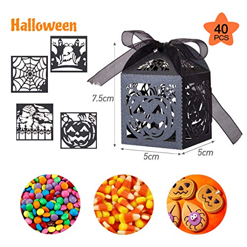 GWHOLE 40 x Halloween Cajas Papel de Caramelos Dulces Chocolates con Diseño de Hueco en Dibujos de Fantasma Murciélago Calabaza Telaraña