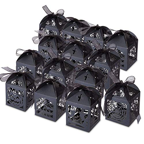 GWHOLE 40 x Halloween Cajas Papel de Caramelos Dulces Chocolates con Diseño de Hueco en Dibujos de Fantasma Murciélago Calabaza Telaraña