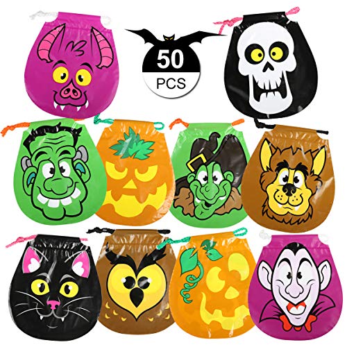 GWHOLE 50 x Bolsa de Dulces Halloween para Niños con Cordón Bolsa de Calabaza Bolso Divertido Halloween de Caramelo Galleta Regalo de Chocolate