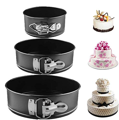 Gxhong Moldes para Pasteles, Redondo Spring Forma Set, Molde para Hornear con Revestimiento Antiadherente, Molde para Pastel con Fondo Plano - 3 tamaños Contiene 4"/ 7" / 9"