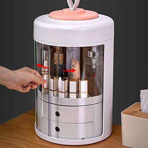 Gxklmg Maquillaje Organizador, 360 Grados de rotación de la Puerta Doble de cosmética Caja de Almacenamiento, Estuche de cosméticos a Prueba de Polvo con 2 cajones y Mango de Traslado