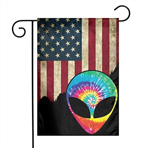 GYHJH Tie Dye Alien Vertical Bandera de jardín de poliéster de una cara Banner 12 x 18 pulgadas para decoración de jardín de exterior