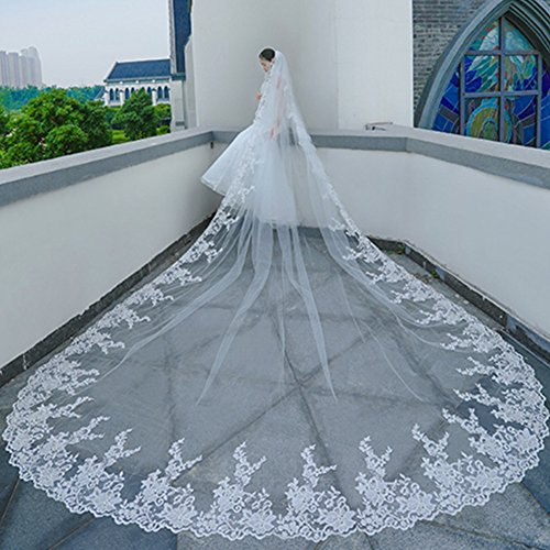 GYMAN Velo de novia Catedral Longitud de la boda velos con peine 3 m de encaje Velo largo blanco encaje accesorios