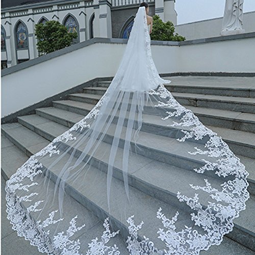GYMAN Velo de novia Catedral Longitud de la boda velos con peine 3 m de encaje Velo largo blanco encaje accesorios