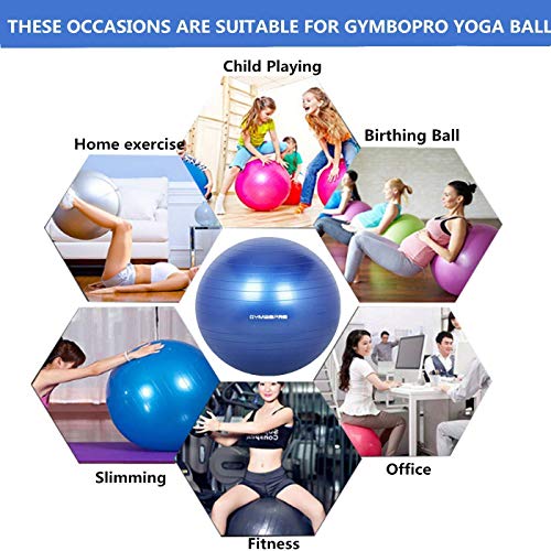 GYMBOPRO Fitness Pelota de Ejercicio - Bola Suiza con Bomba de Inflado,Bola de Yoga antirrebote y Antideslizante Bola de Equilibrio para Gimnasio Pilates Gimnasio de Yoga (75 cm, Negro)