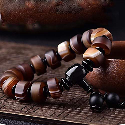 GZMUS Feng Shui Pulsera De La Riqueza Natural Sardonyx Pulsera Retro Étnico Budista Bolas De Cristal Atraen Suerte Regalo para Hombre Mujer Pareja Mejor Amigo