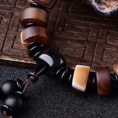 GZMUS Feng Shui Pulsera De La Riqueza Natural Sardonyx Pulsera Retro Étnico Budista Bolas De Cristal Atraen Suerte Regalo para Hombre Mujer Pareja Mejor Amigo