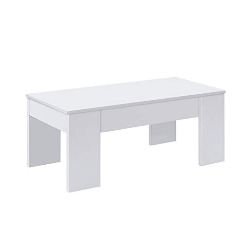 Habitdesign 001640A - Mesa de Centro elevable, mesita de Comedor acabada en Color Blanco Artik, Medidas: 100 cm (Largo) x 50 cm (Ancho) x 45-56 cm (Alto)