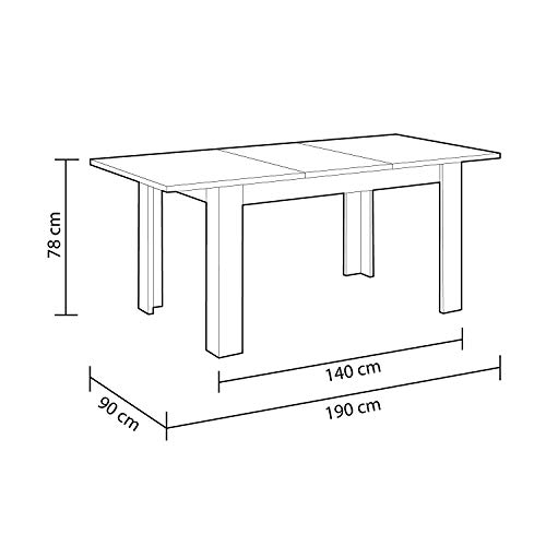 Habitdesign 004586BO - Mesa de Comedor Extensible, Mesa salón o Cocina, Acabado en Color Blanco Brillo, Modelo Kendra, Medidas: 140-190 cm (Largo) x 90 cm (Ancho) x 78 cm (Alto)