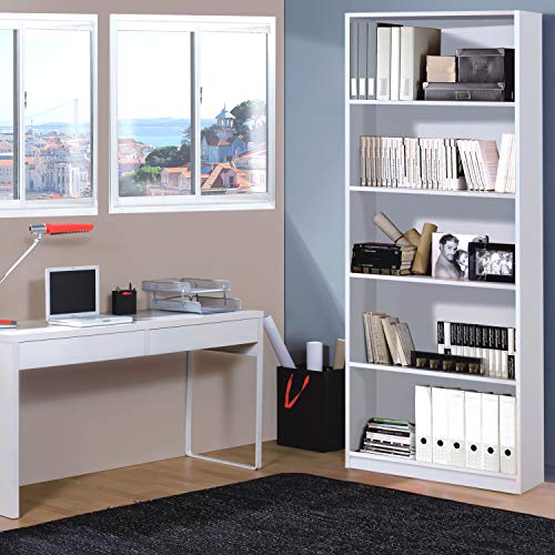 Habitdesign 005626A - Estantería de Oficina Alta, estanteria Comedor o despacho, Modelo Stylus, Acabado en Color Blanco Artik, Medidas: 80 cm (Ancho) x 201 cm (Alto) x 28 cm (Fondo)