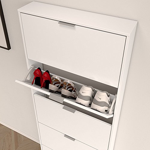 Habitdesign 007815BO - Zapatero con 5 Puertas, Mueble Zapatero Estrecho Dormitorio,Capacidad 15 Pares, Color Blanco Brillo, Medidas: 70 x 180 x 17 cm de Fondo