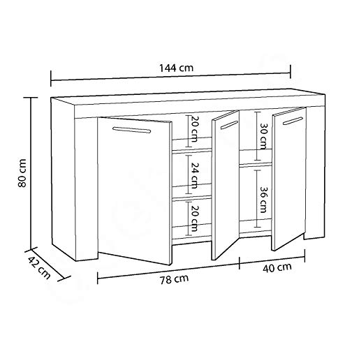 Habitdesign 016620L - Aparador Comedor Moderno, Buffet salón, Color Blanco Artik y Gris Cemento, Ambit