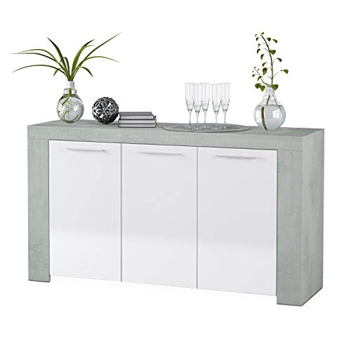 Habitdesign 016620L - Aparador Comedor Moderno, Buffet salón, Color Blanco Artik y Gris Cemento, Ambit