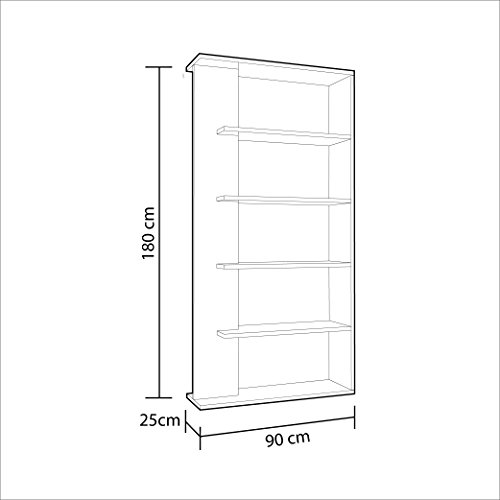 Habitdesign 0F2252A - Estantería 5 baldas, Librería Comedor Salon, Color Blanco Artik y Roble Canadian, Modelo Alida, Medidas: 90 cm (Largo) x 180 cm (Alto) x 25 cm (Fondo)