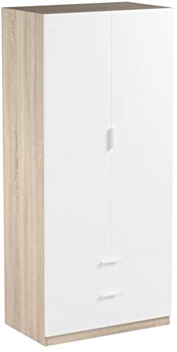 Habitdesign LC1222F - Armario Dos Puertas, Acabado en Color Roble Canadian y Blanco Artik, Medidas: 180 x 81 x 52 cm de Fondo