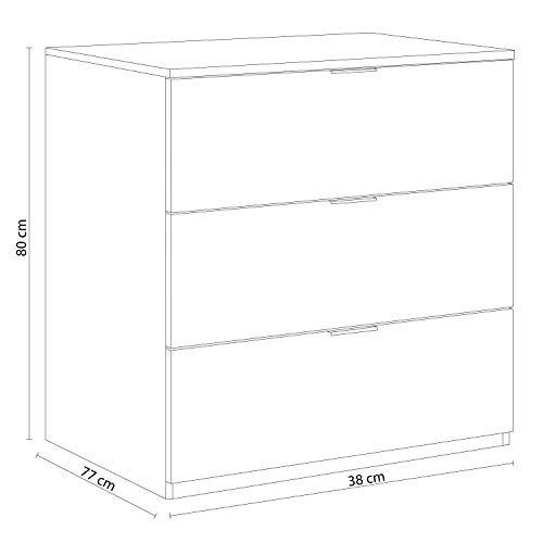 Habitdesign LC7823O - Cómoda 3 cajones Color Blanco Mate, Medidas: 77 cm (Ancho) x 80 cm (Alto) x 38 cm (Fondo)