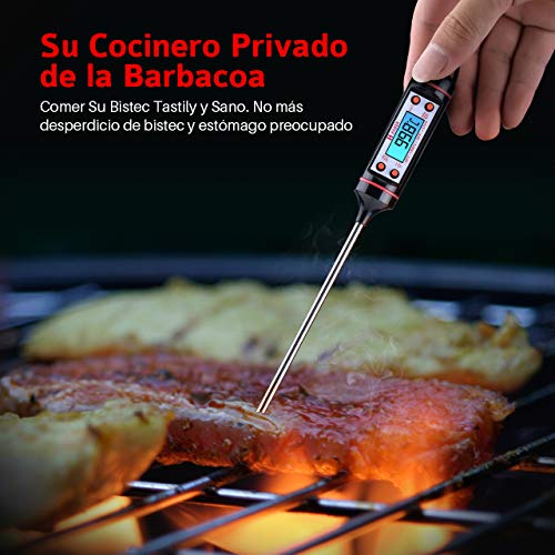 Habor Digital Termometro de Cocina con Pincho de Acero Inoxidable 304, Pantalla LCD, Apagado Automático, Apto para Carne, BBQ, Horno, Líquido, Comida Bebé, Agua de Baño, steel