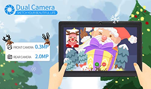 Haehne 7" Tablet PC, Android 9.0 Certificado por Google GMS, 1GB RAM 16GB ROM Quad Core, Cámaras Duales 2.0MP+0.3MP, Pantalla 1024*600 HD, WiFi, Bluetooth, Negro