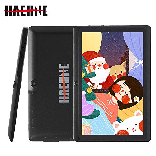 Haehne 7" Tablet PC, Android 9.0 Certificado por Google GMS, 1GB RAM 16GB ROM Quad Core, Cámaras Duales 2.0MP+0.3MP, Pantalla 1024*600 HD, WiFi, Bluetooth, Negro