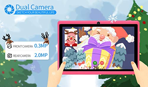 Haehne 7" Tablet PC, Android 9.0 Certificado por Google GMS, 1GB RAM 16GB ROM Quad Core, Cámaras Duales 2.0MP+0.3MP, Pantalla 1024*600 HD, WiFi, Bluetooth, Rosado