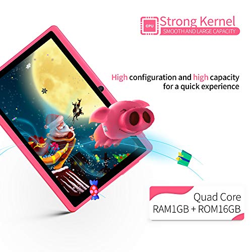 Haehne 7" Tablet PC, Android 9.0 Certificado por Google GMS, 1GB RAM 16GB ROM Quad Core, Cámaras Duales 2.0MP+0.3MP, Pantalla 1024*600 HD, WiFi, Bluetooth, Negro